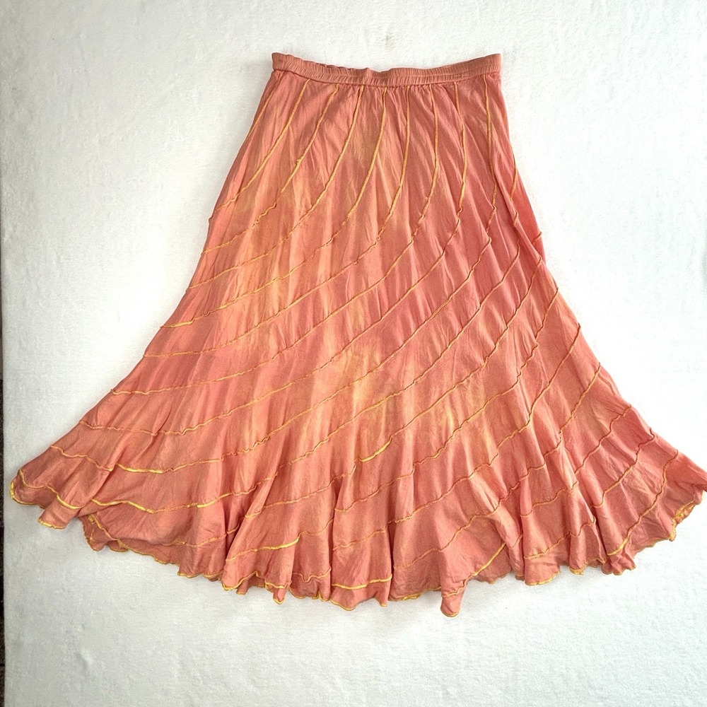 Soft Surroundings Coral Pink Tiered Flounce Maxi Skirt PXS Fits Like Large Boho